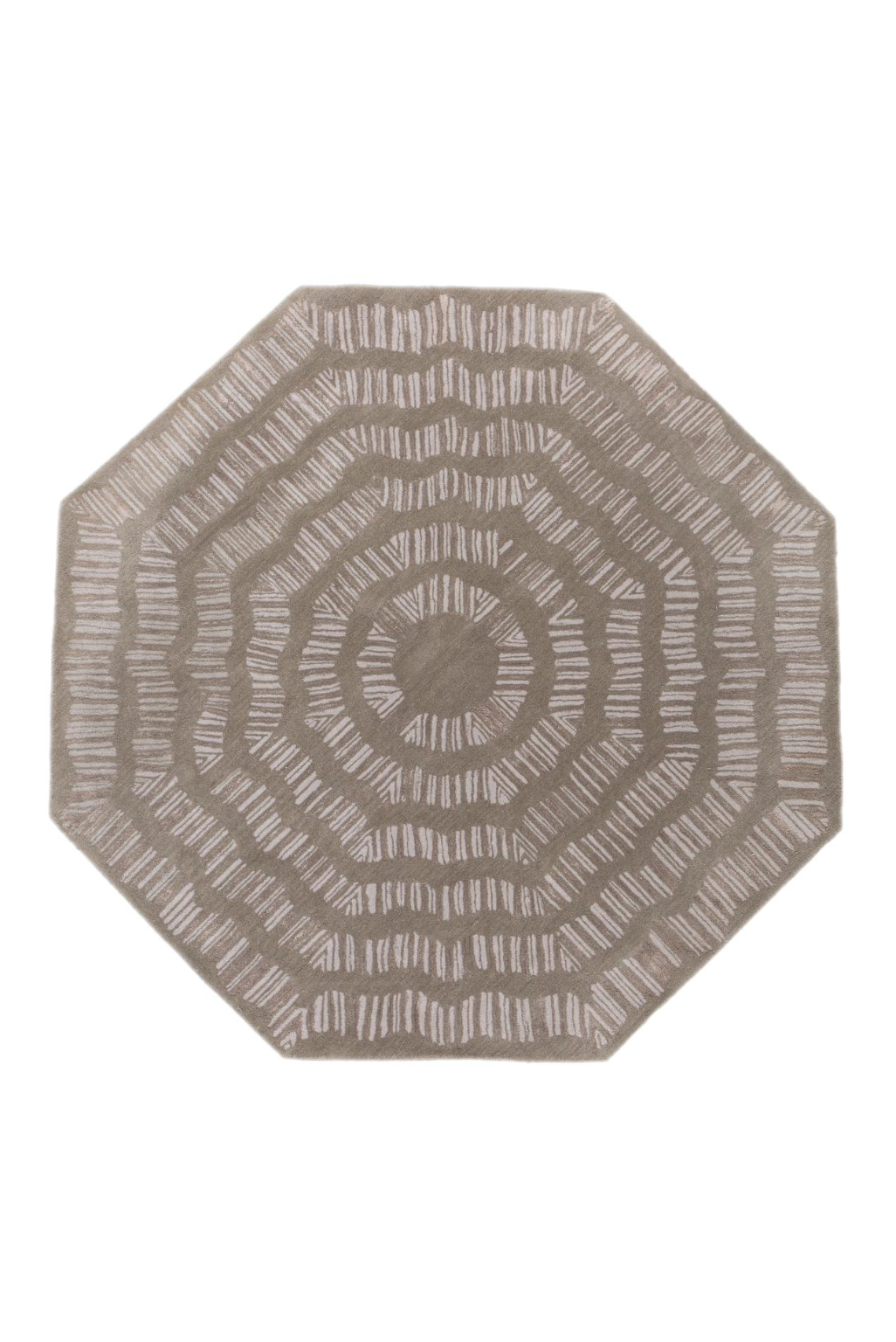 GeoVista Canyon Irregular Designer Area Rug – Contemporary Organic Octagonal Sculpted Carpet in Taupe & Ivory