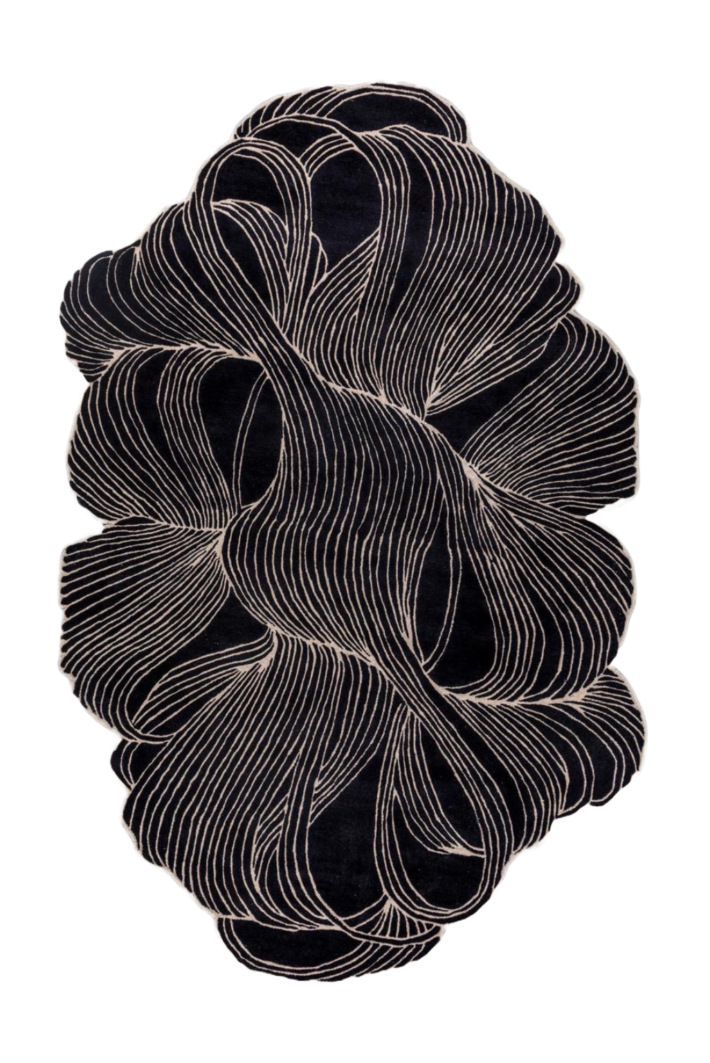 Obsidian Flow Organic Irregular Abstract Area Rug – Luxury Contemporary Sculpted Designer Carpet in Black & Ivory