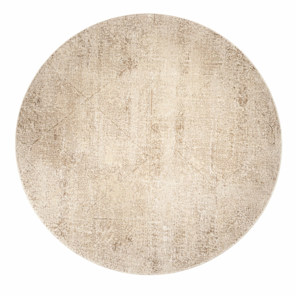MAXIMILIAN 59 Round Beige Abstract Distressed Carpet – Modern Neutral Living Room Rug