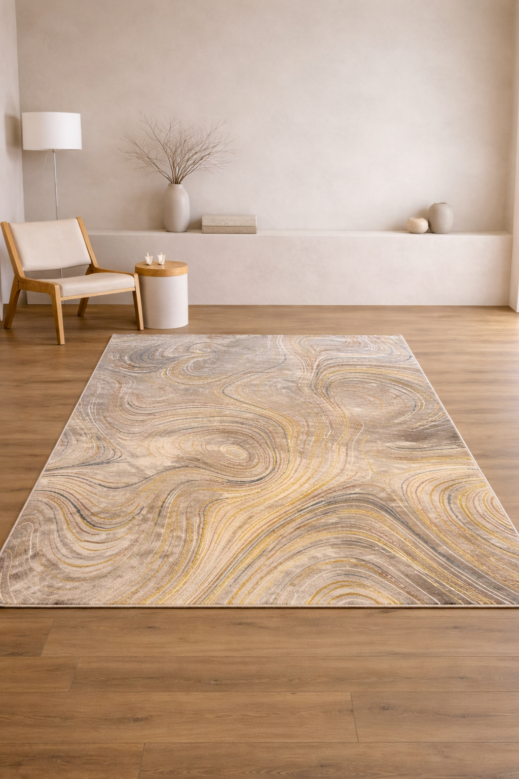 Harir Zumrut 41 “Silver Current” Modern Abstract Rug – Grey & Blue Marble Swirl Area Carpet