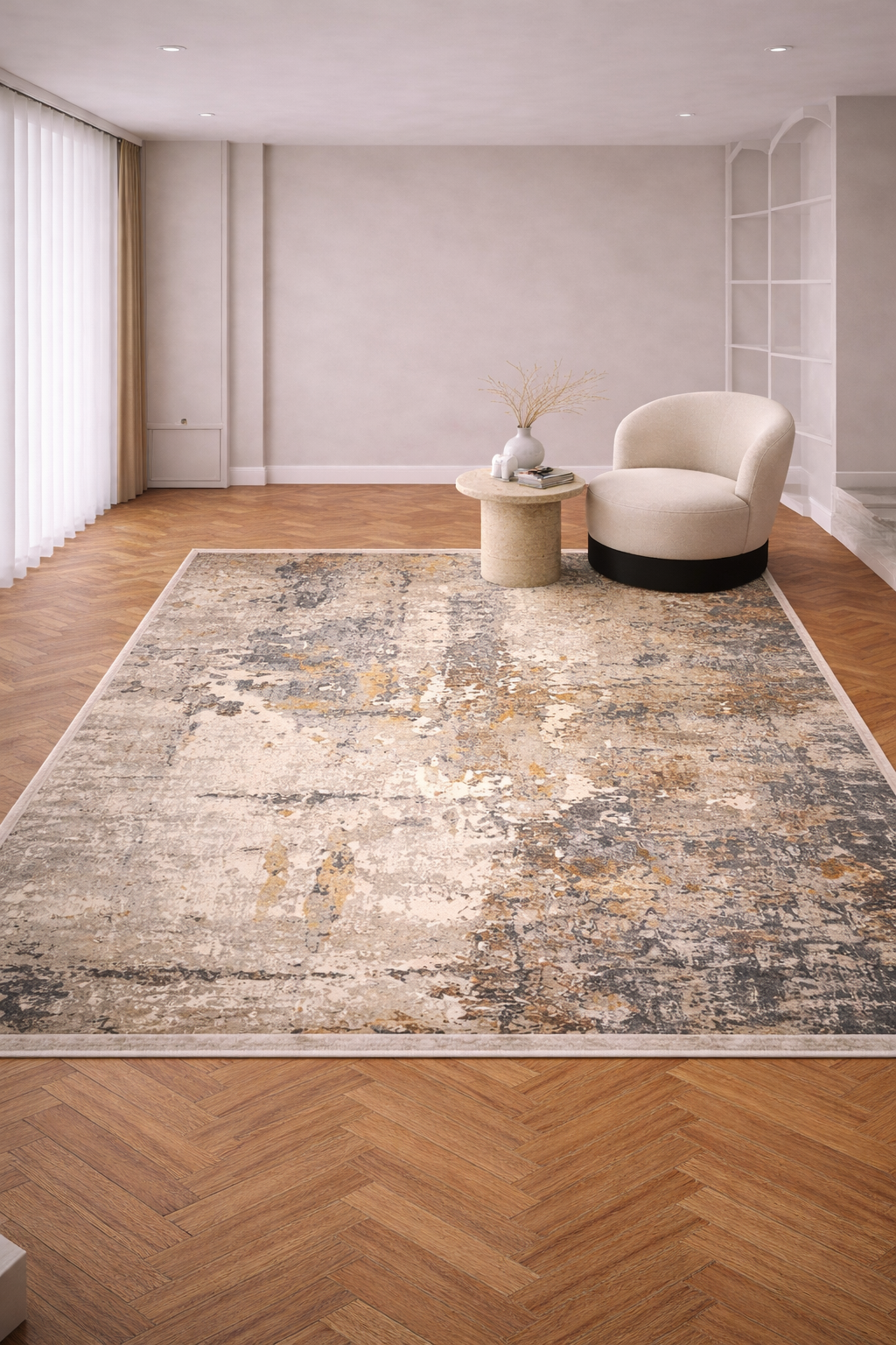 Leon “Urban Eclipse” Thin Art Silk Carpet – Contemporary Abstract Charm