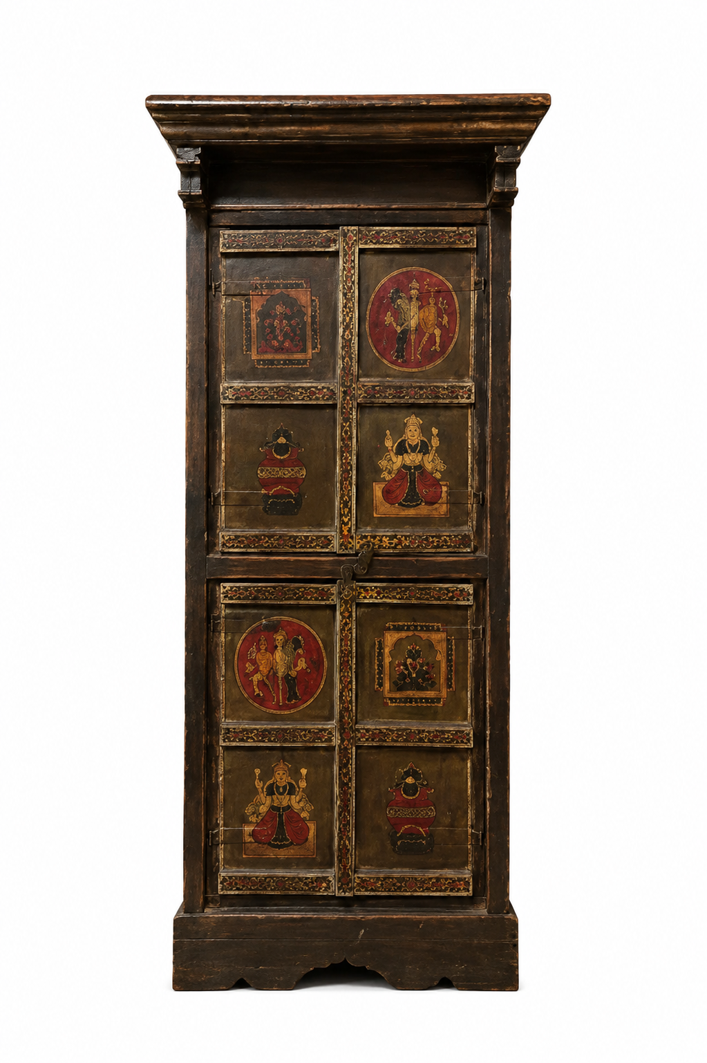 Heritage Haveli Artisan Wardrobe – Handcrafted Solid Wood Hand-Painted Storage Cabinet