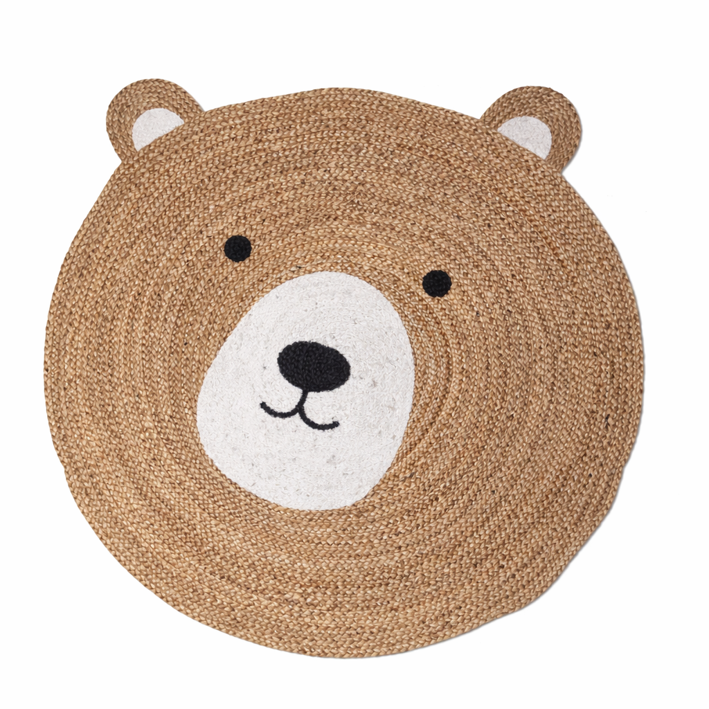 Jute 18475 Bear Shape Natural Carpet – Handmade Jute Kids Rug for Nursery & Playroom