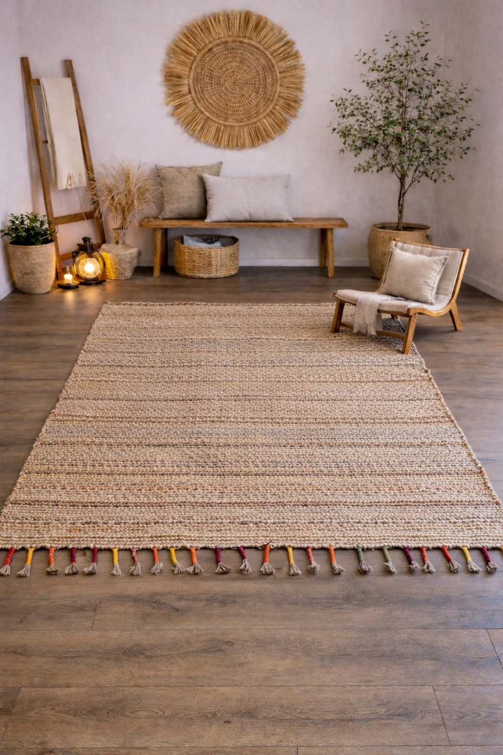 Jute Horizon Rustic Stripe Rug – IC-13439 | Handwoven Natural Warmth