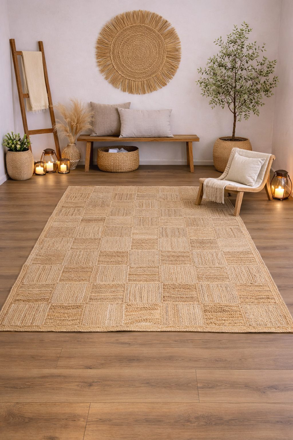 Jute Horizon Woven Blocks Rug – IC-17281 | Handcrafted Natural Texture