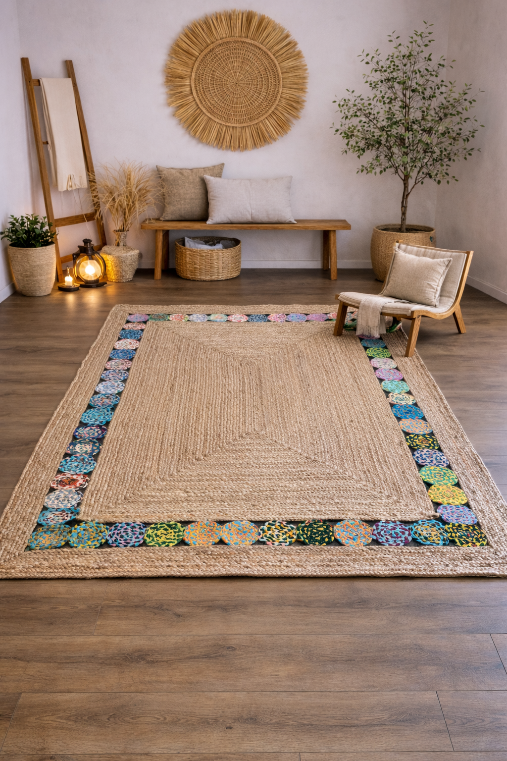 Jute Carnival Border Carpet –IC-17989 | Natural Charm with a Playful Twist