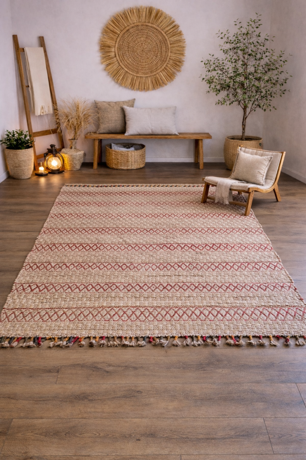 Jute Horizon Tribal Diamond Rug – IC-14719 | Handwoven Rustic Elegance