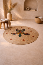 Jute 17987 Natural Multi Round Carpet – Handmade Colorful Braided Jute Rug for Living Room & Bedroom