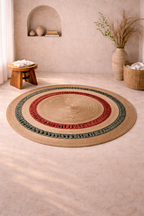 Jute 18224 Natural Red Round Carpet – Handmade Jute Area Rug with Rustic Red Accents for Living Room & Entryway