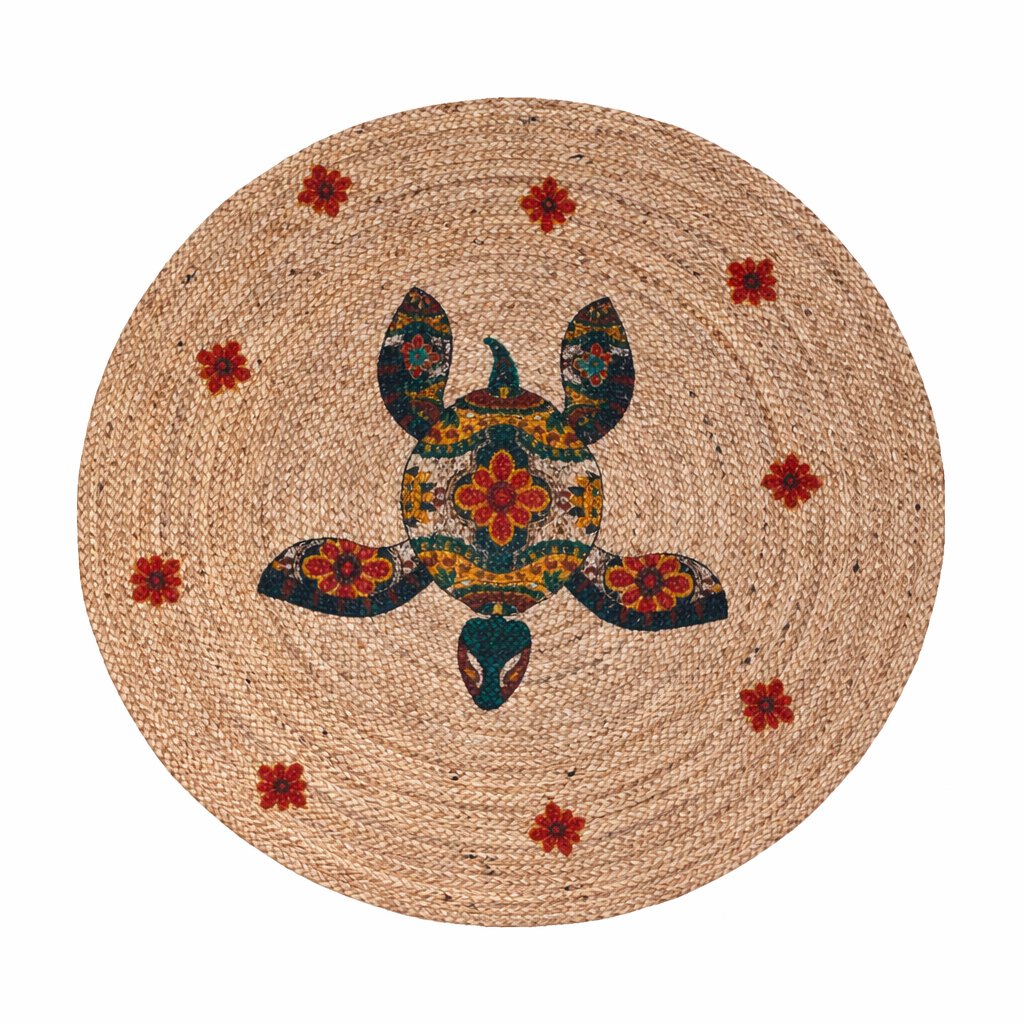 Jute 17987 Natural Multi Round Carpet – Handmade Colorful Braided Jute Rug for Living Room & Bedroom