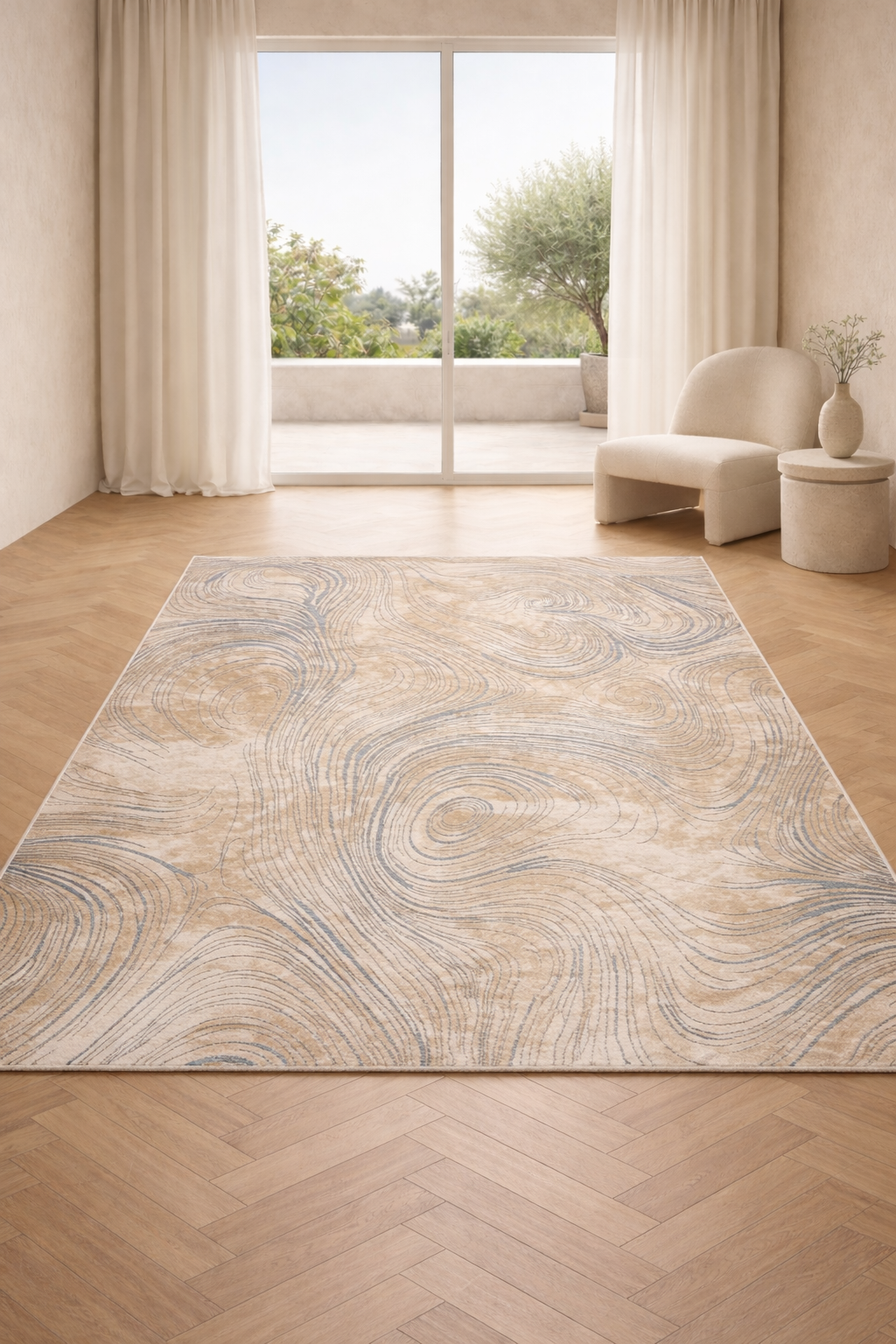 Harir Zumrut Fluid Lines Carpet – Artistic Modern Rug for Elegant Spaces