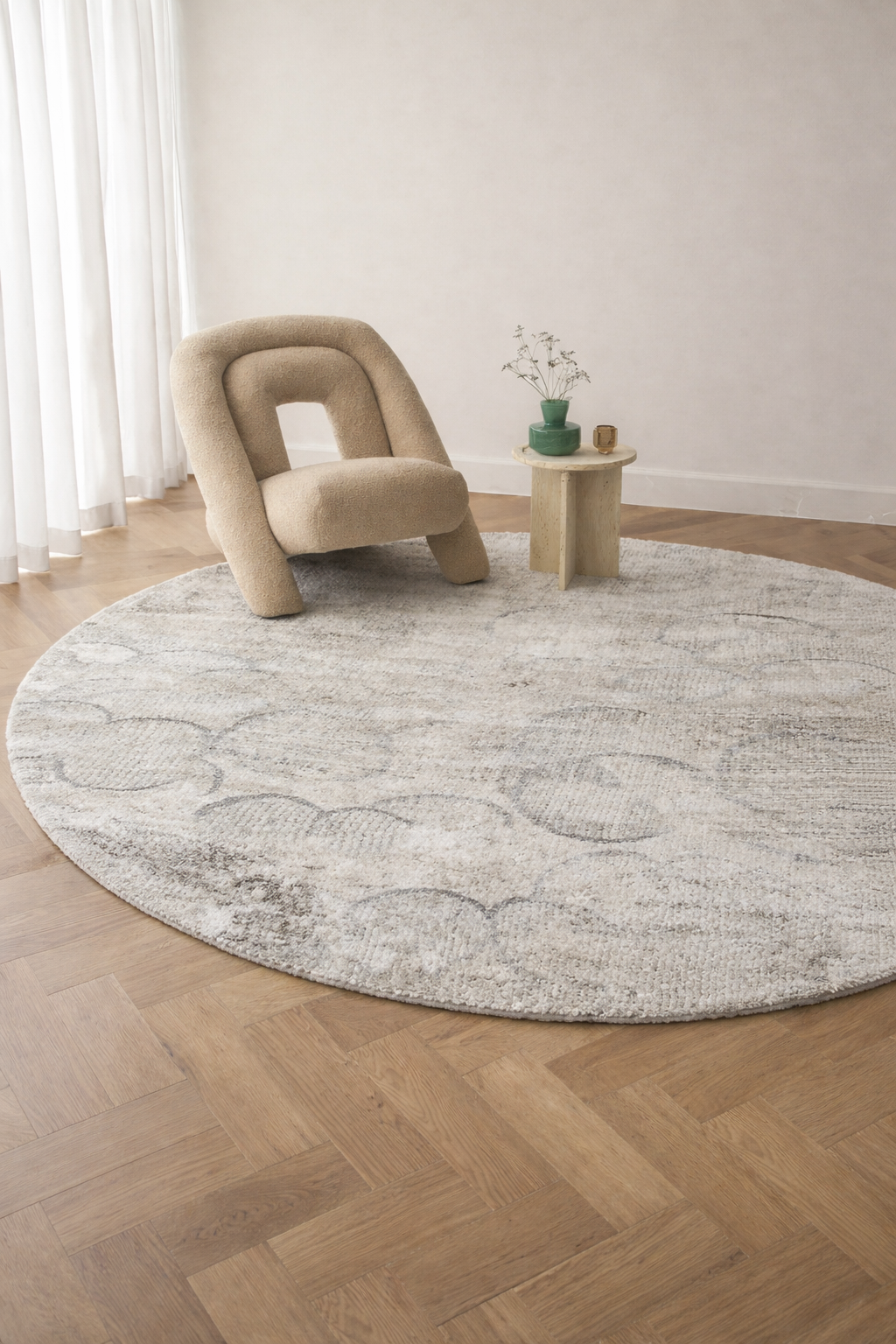 Lagos I185B Cream & Dark Brown Geometric Round Carpet – Modern Contrast for Elegant Interiors
