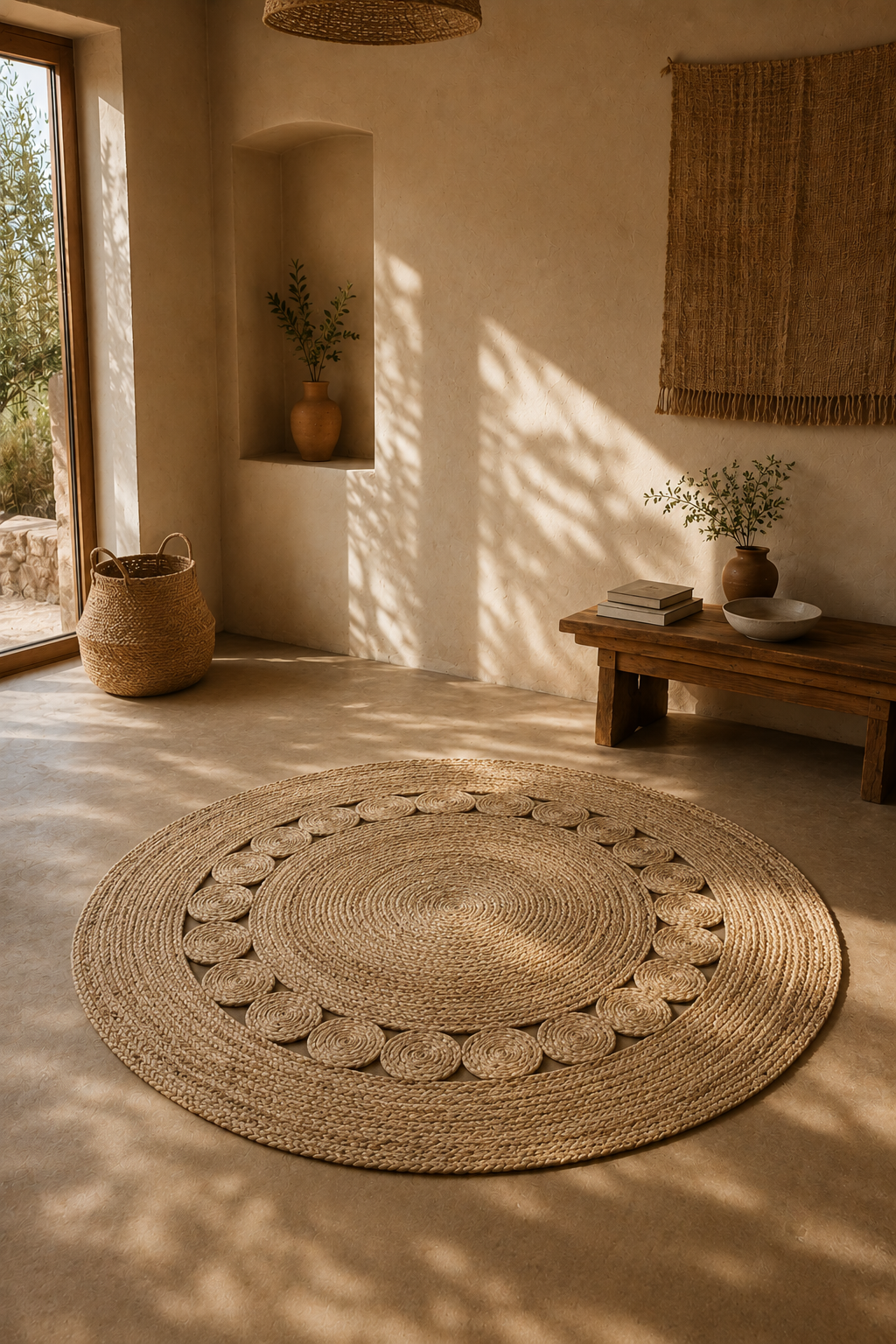 Jute 17080 Natural Handwoven Round Carpet – Eco-Friendly Braided Jute Rug for Living Room & Entryway