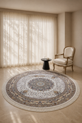 Mashhad Shadmehr Ivory Round Persian Carpet – Classic Floral Medallion Design