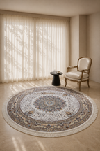 Mashhad Shadmehr Ivory Round Persian Carpet – Classic Floral Medallion Design