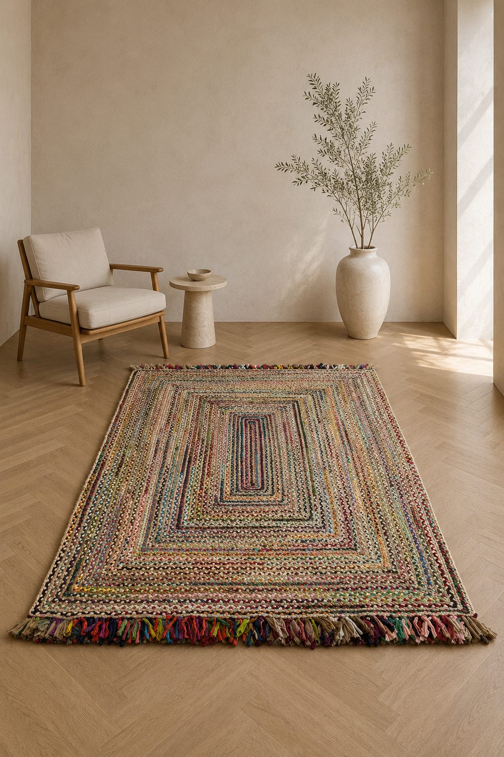 Jute Horizon Rainbow Braided Rug – IC-17988 | Eclectic Handwoven Charm