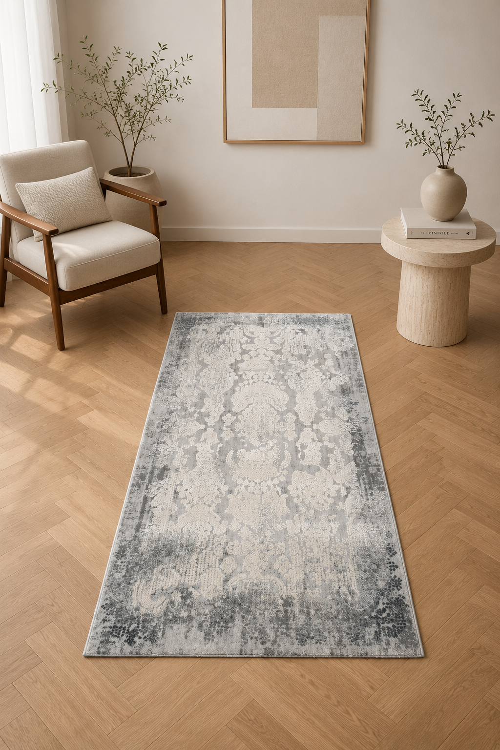 Investa Vintage Mist Carpet – Grey Distressed Classic Area Rug