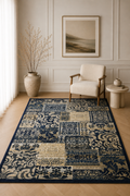 Capital Royal Tapestry Navy Traditional Patchwork Area Rug – Luxury Navy Blue & Beige Living Room Carpet