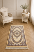 Mashhad Shaygan Ivory Medallion Carpet – Classic Persian Elegance for Living Spaces