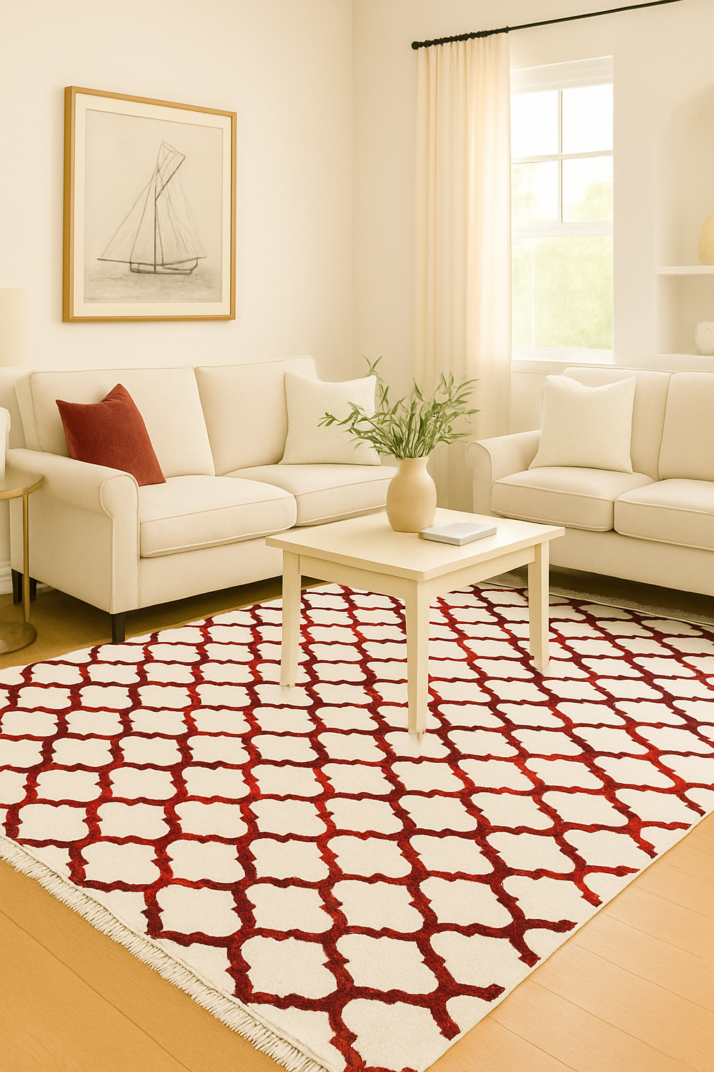 Arus – Red Elegance on Greige Canvas