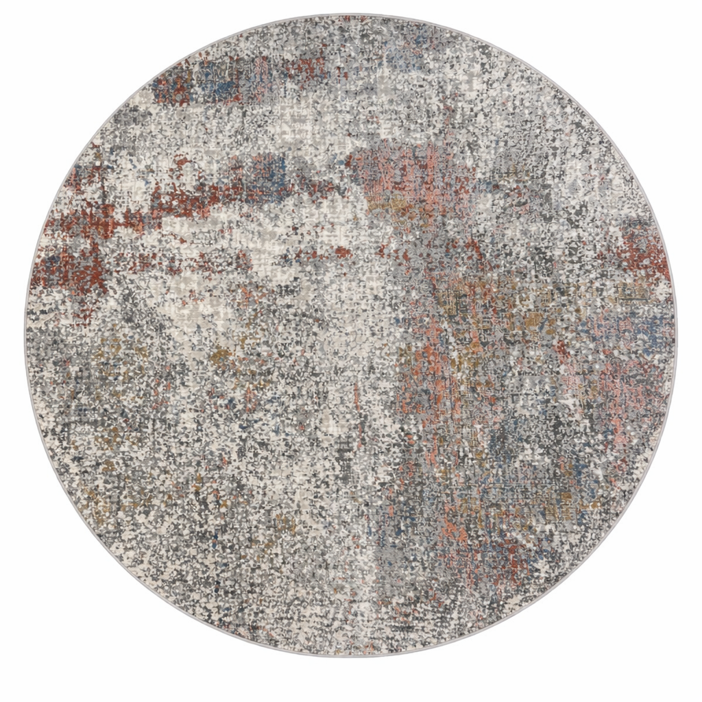 Efes 67 Grey & Rust Modern Round Carpet – Artful Balance of Warm and Cool Tones