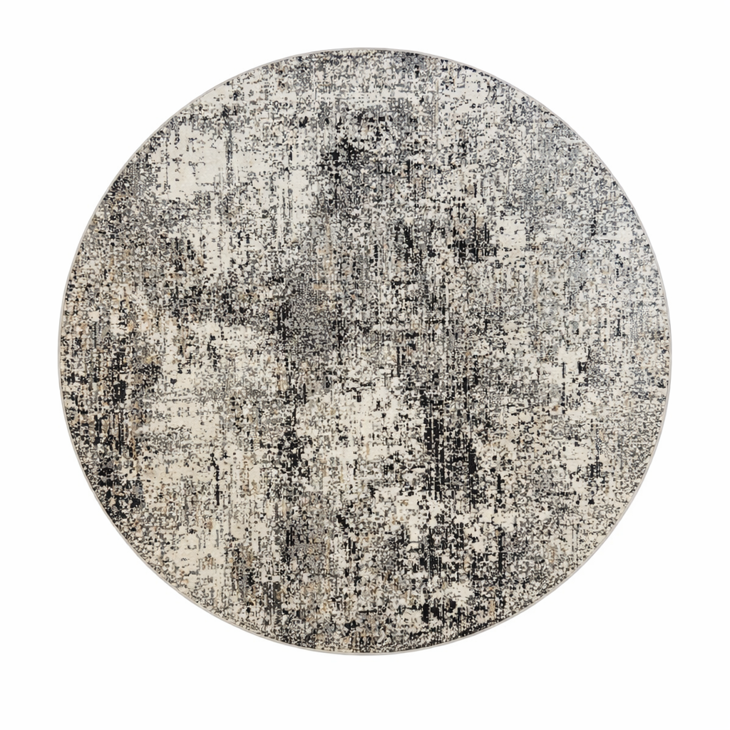 Efes 82 Grey & Black Abstract Round Carpet – Stylish & Practical for Home Interiors