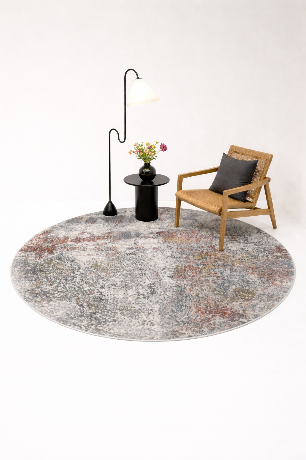Efes 67 Grey & Rust Modern Round Carpet – Artful Balance of Warm and Cool Tones