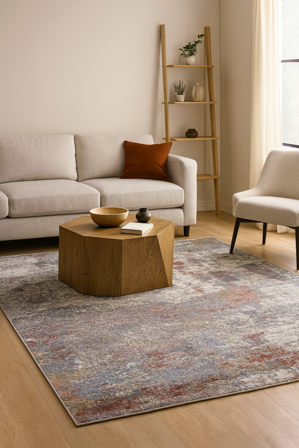 Efes 67 Grey & Rust Modern Carpet – Artful Balance of Warm and Cool Tones