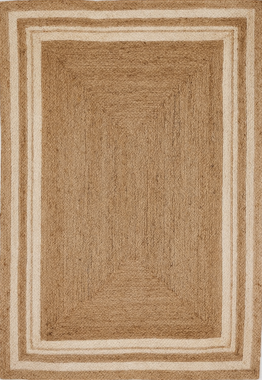 Jute Horizon Natural Border Rug – IC-18407 | Handwoven Organic Charm