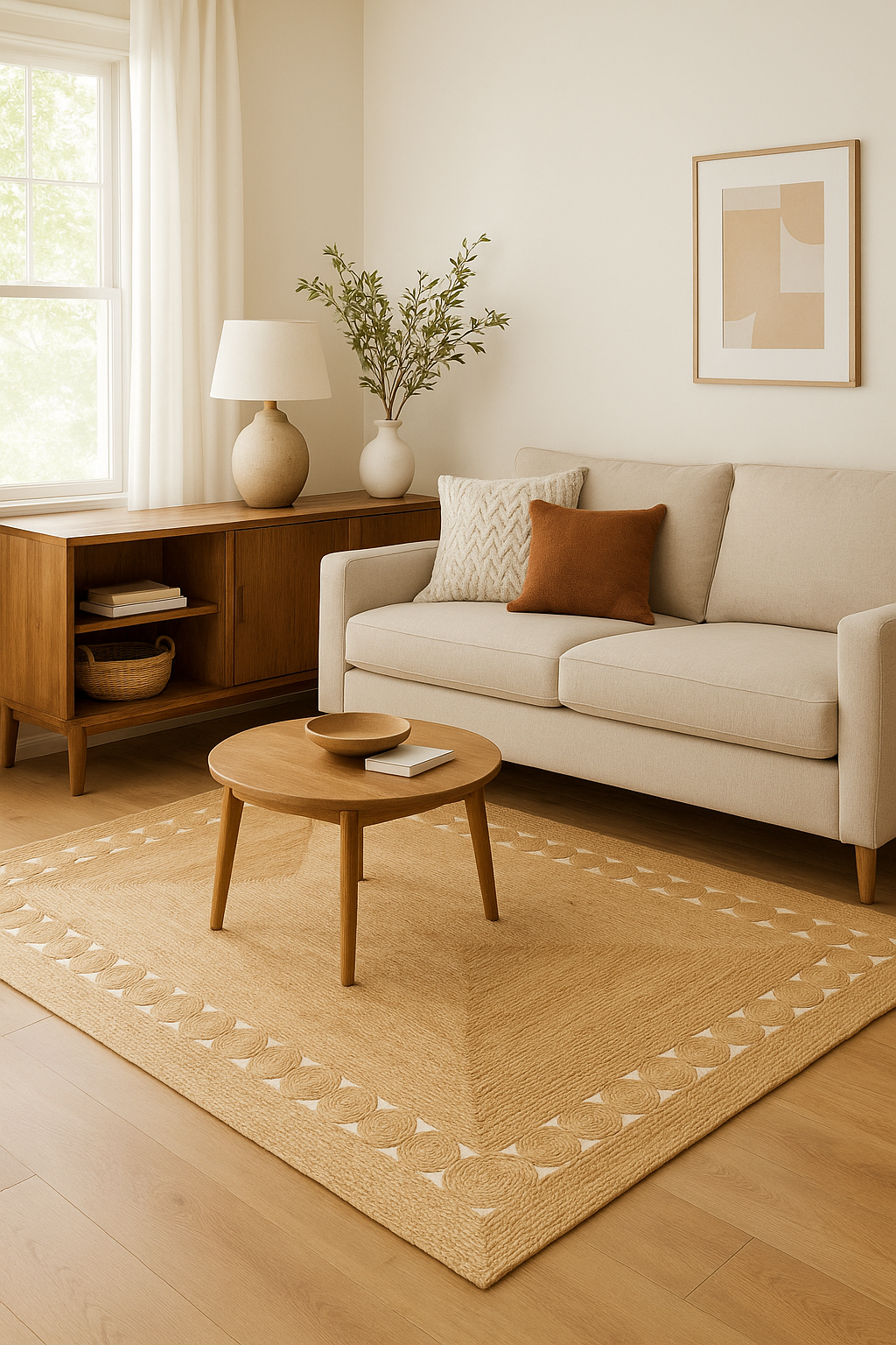 Jute Horizon Circle Border Rug – IC-17094 | Handwoven Natural Elegance