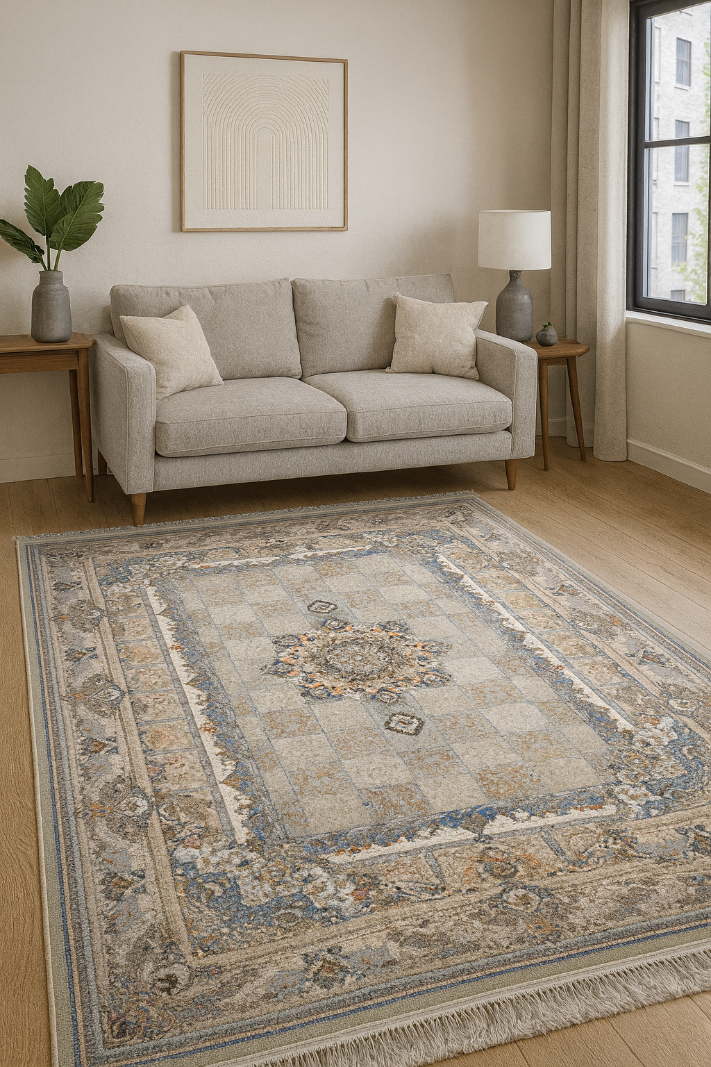 Mashhad “Moonlit Plains” Classic Carpet – Elegant Greige & Timeless Style