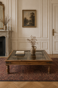Heritage Haveli Glass Coffee Table – Solid Wood Display Table with Architectural Lattice Design