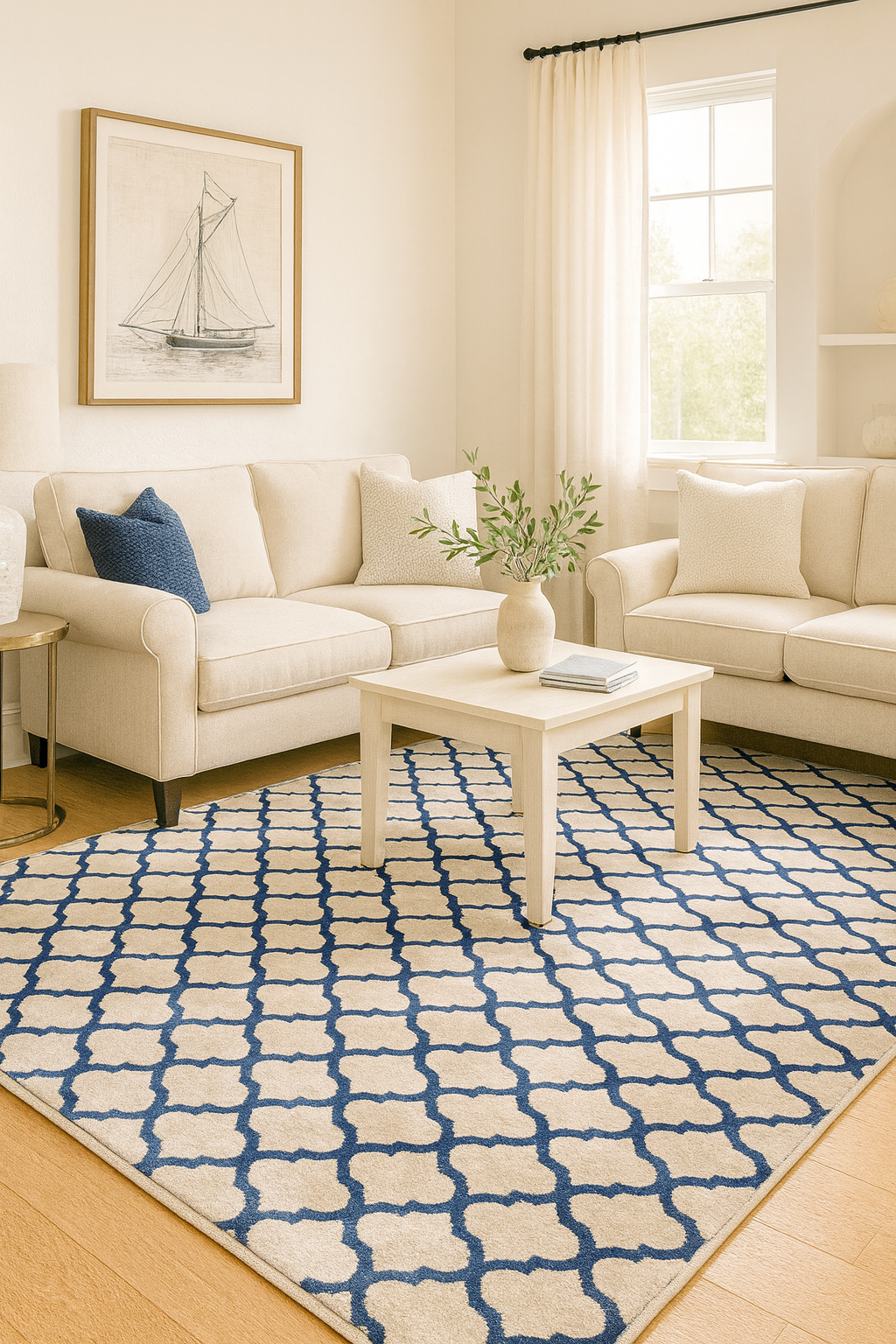 Arus – Blue Elegance on Greige Canvas