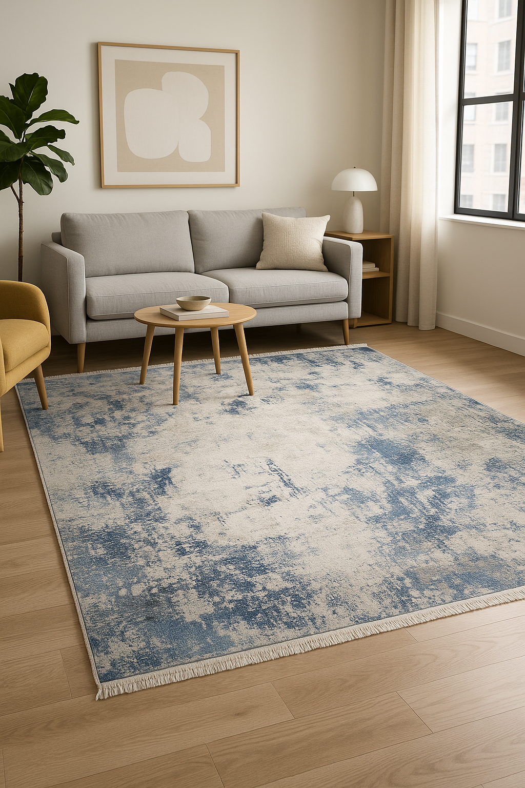 Valentino 16 Blue – Elegant Art Silk Rug in Grey &amp; Blue