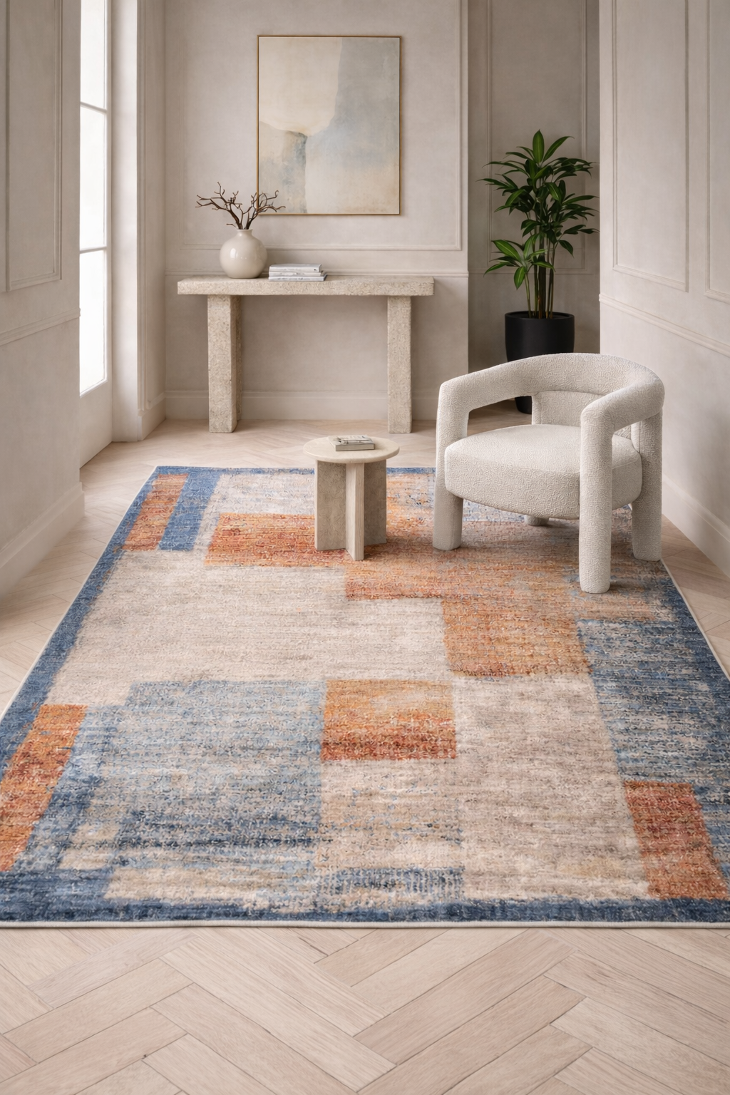 Aqua Blaze Red Modern Geometric Carpet – Bold and Contemporary Statement for Your Space