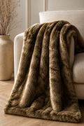 Savannah Luxe “Golden Sable” Faux Fur Blanket – Ultra-Soft Plush Brown Luxury Throw for Sofa, Bed & Cozy Home Décor
