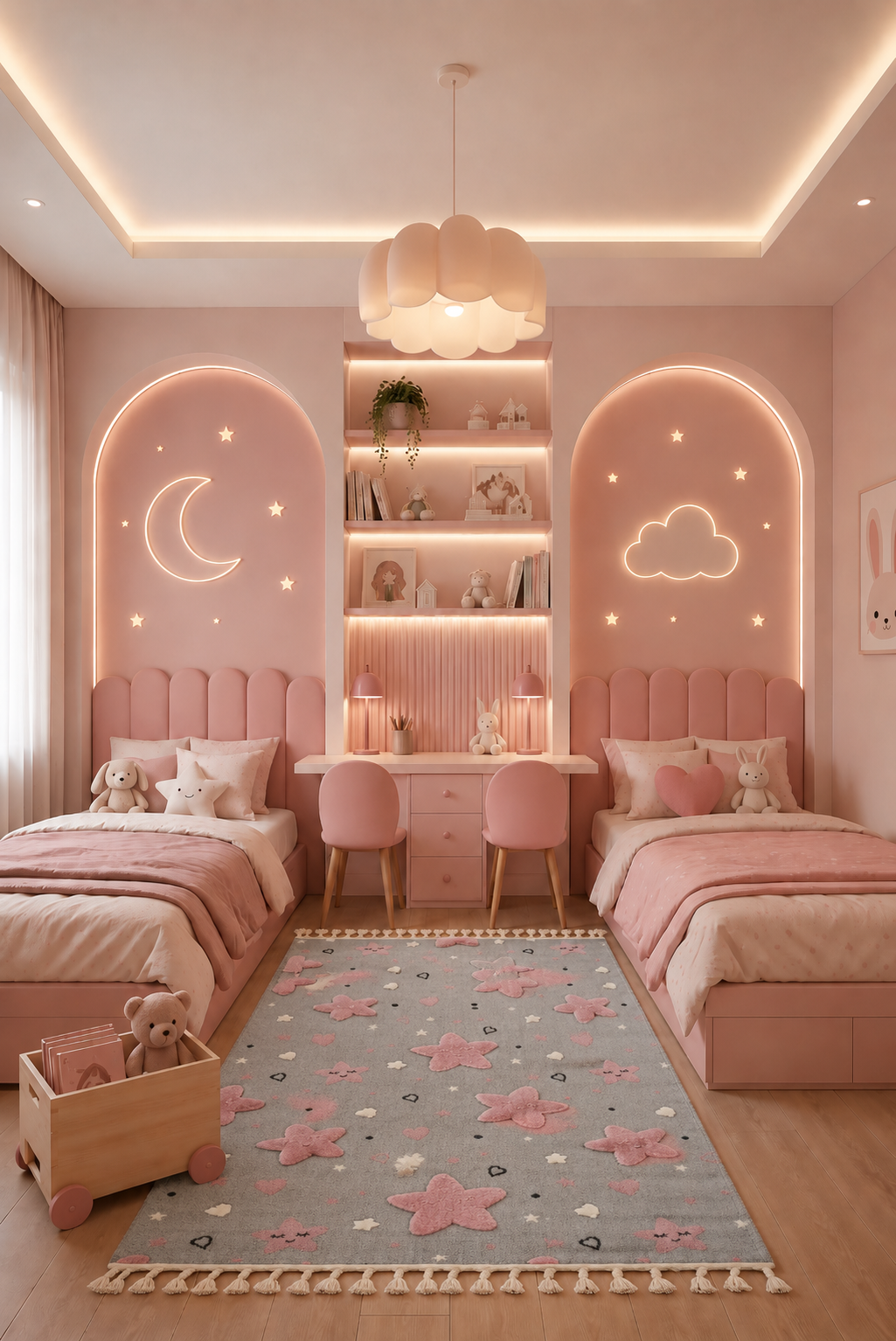 Olympos Pink Stardust Dream – Luxury Grey & Blush Pink Kids Carpet with Raised Stars, Butterflies, Hearts & Tassel Fringe for Girls’ Bedrooms, Nurseries & Playrooms