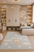 Melbourne Sky Rocket Adventure Kids Carpet – Soft Blue Space-Themed Rug with Stars & Clouds