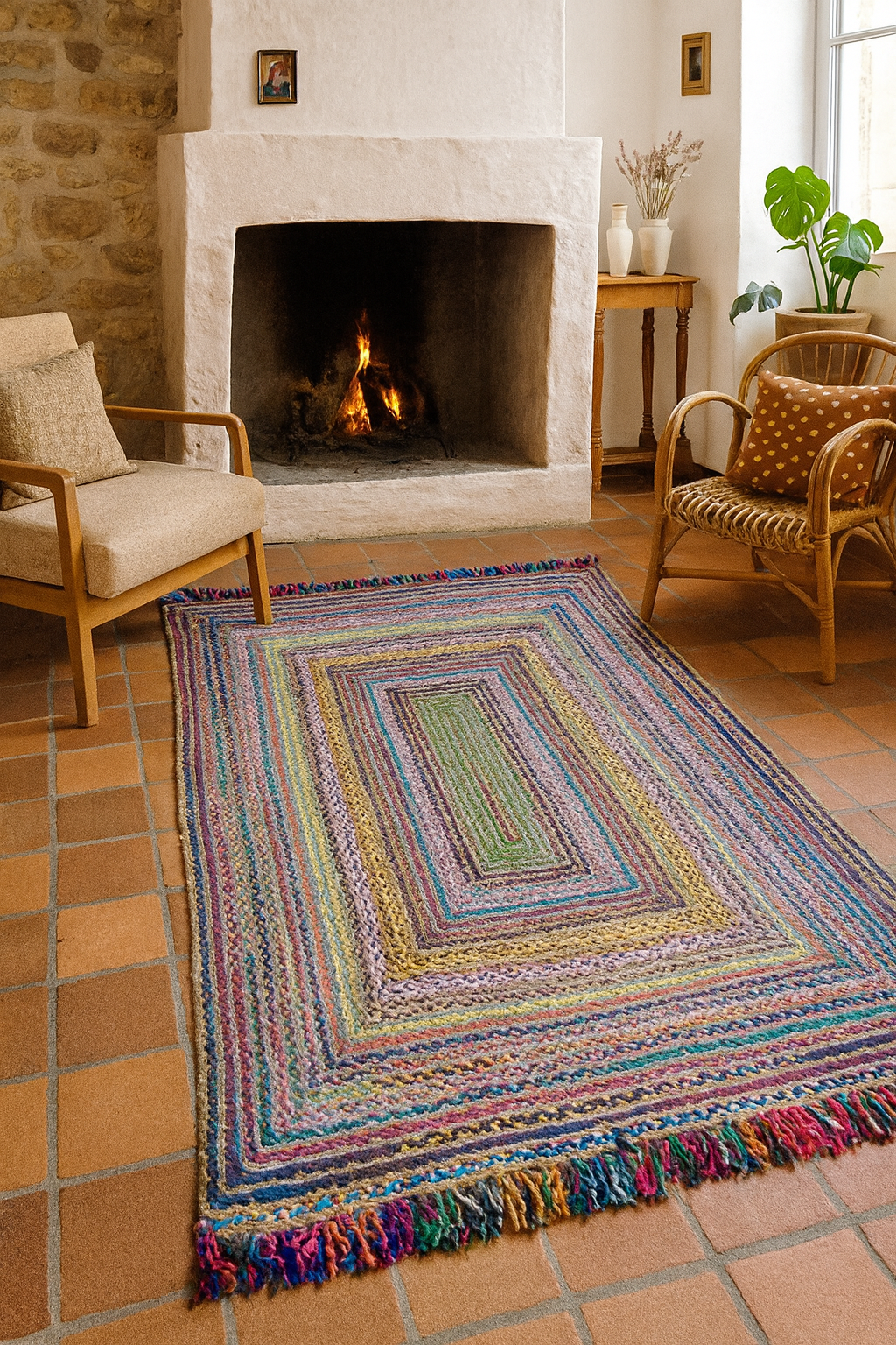 Jute Horizon Rainbow Braided Rug – IC-17988 | Eclectic Handwoven Charm