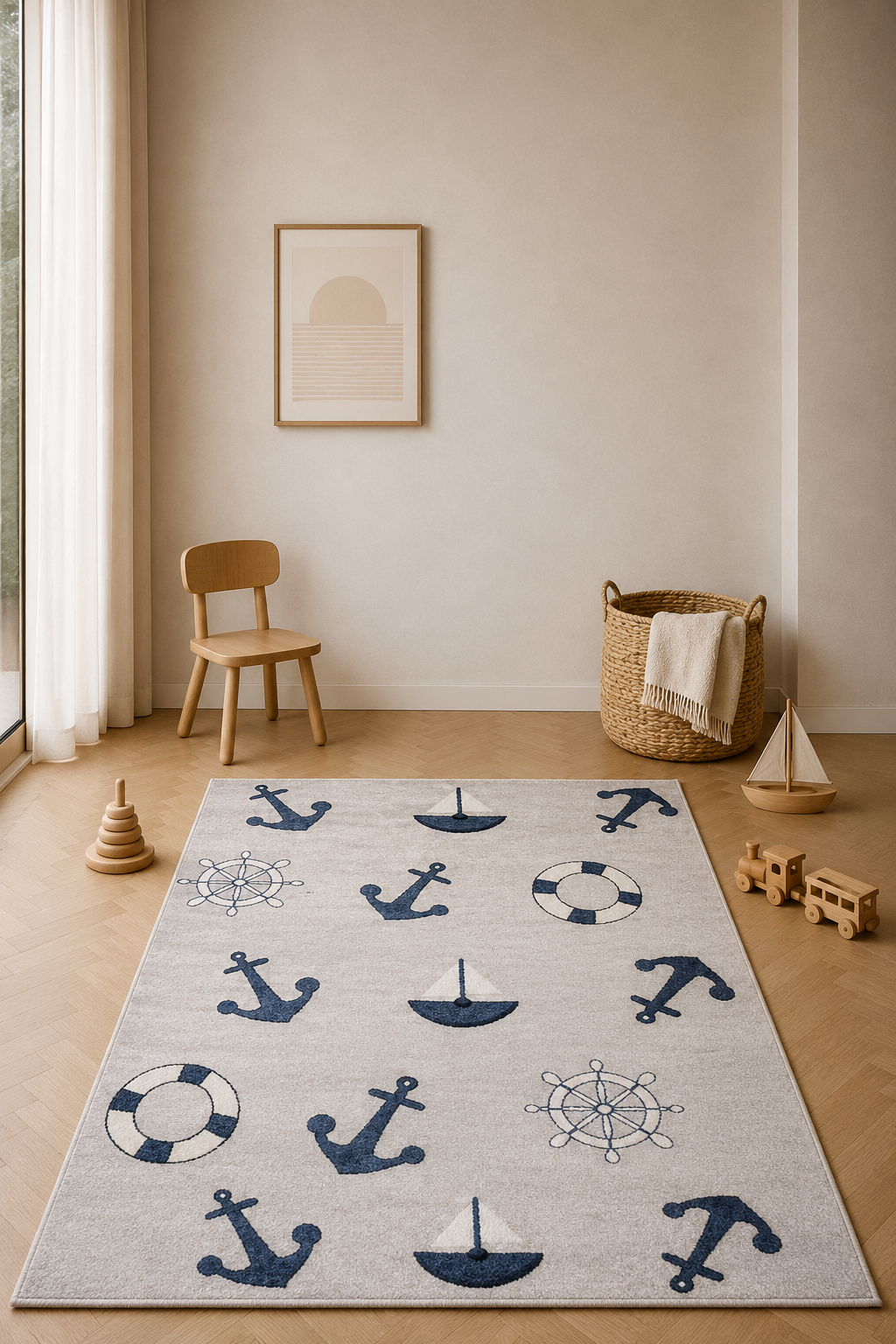 Tapis « Sail Away » de la collection Kids – Ambiance nautique dans des tons bleus doux