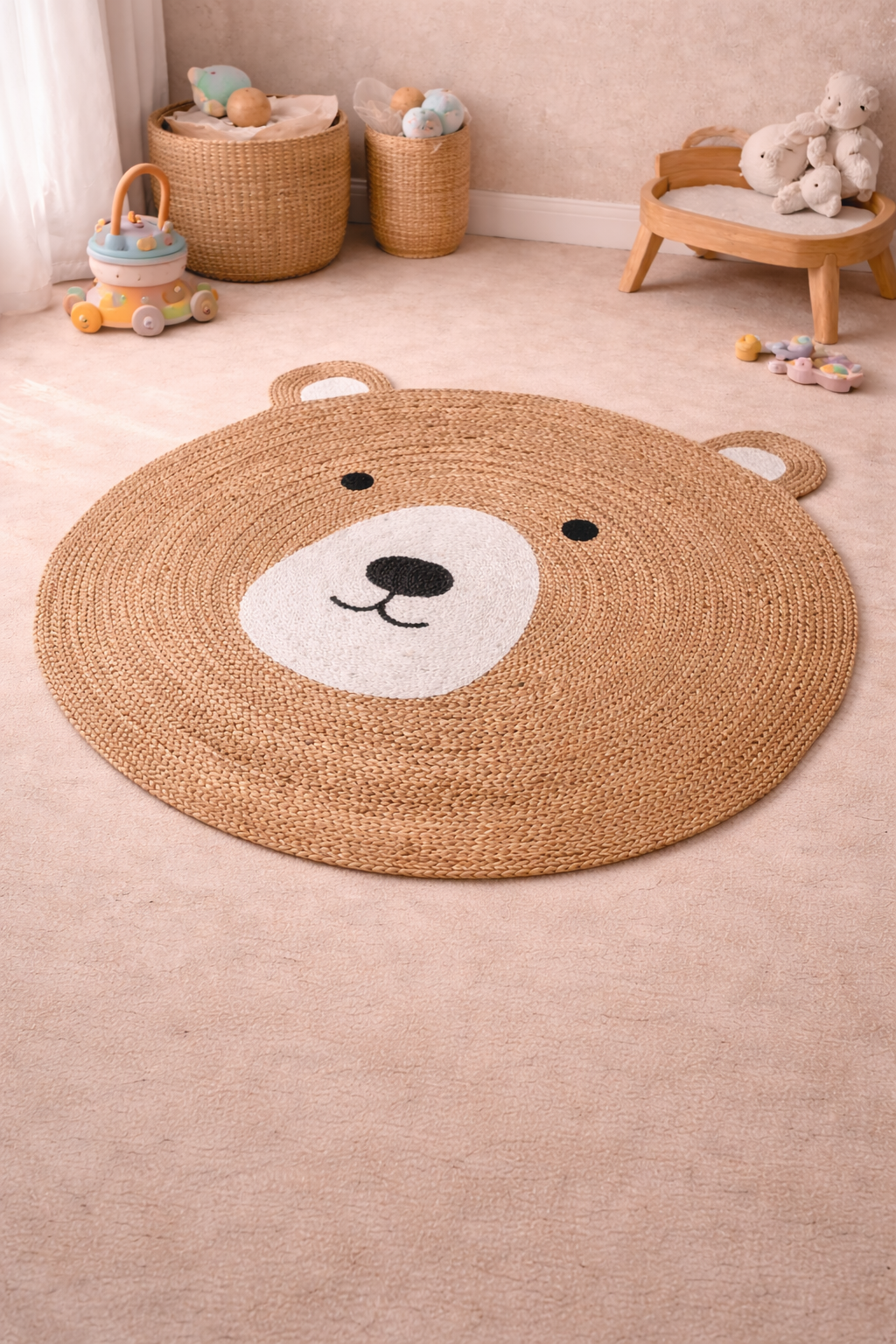 Jute 18475 Bear Shape Natural Carpet – Handmade Jute Kids Rug for Nursery & Playroom