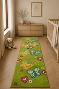 Kids “Butterfly Garden” Playroom Rug – Green Colorful Kids Carpet with Butterflies & Hearts