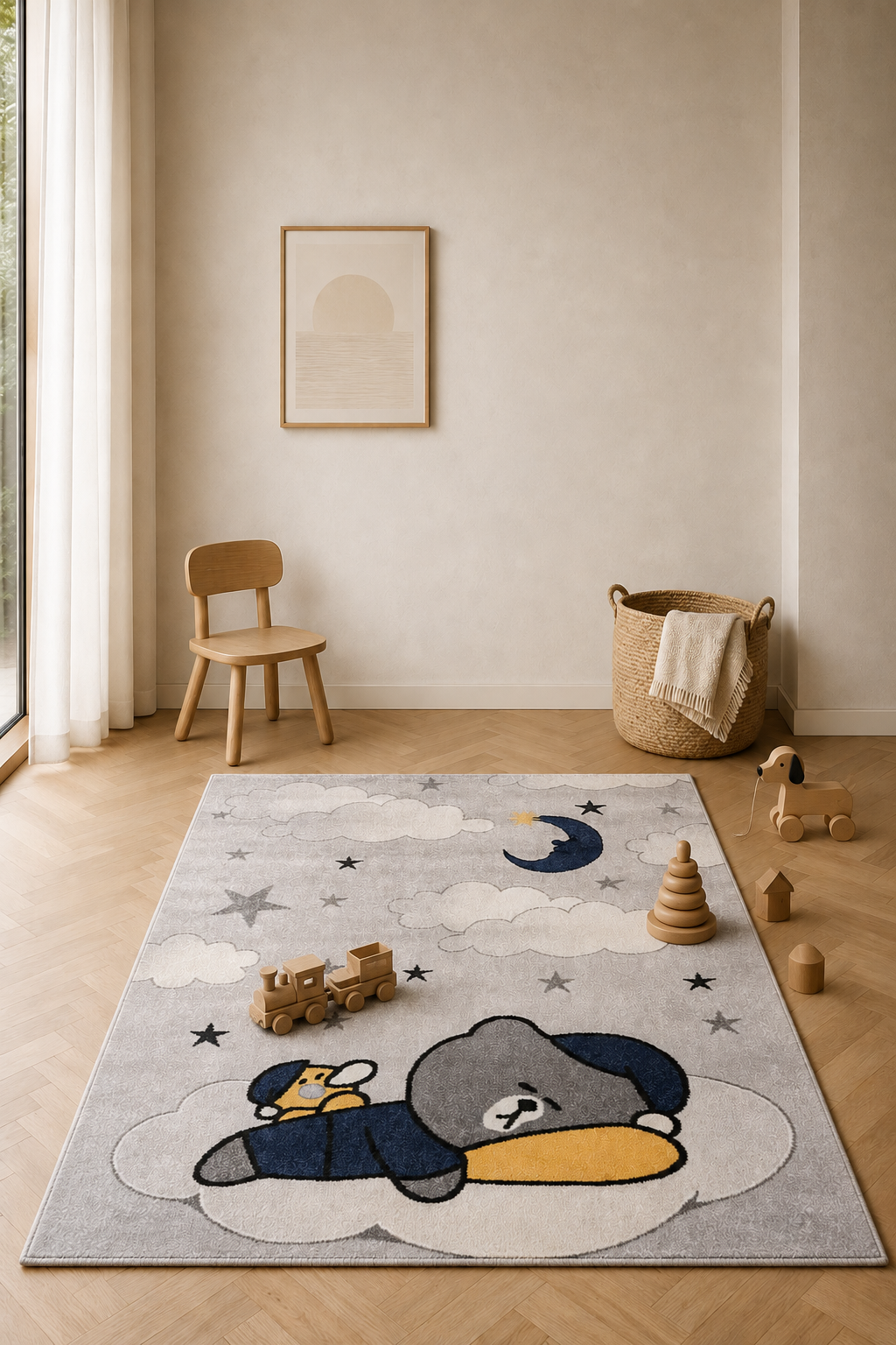 Tapis « Cuddle Bear » de la collection Kids – Doux, mignon et sûr, en gris clair