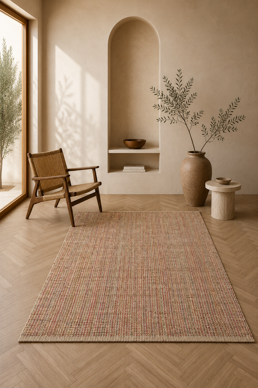 Jute Horizon Rustic Grid Rug – IC-18410 | Handwoven Textured Charm