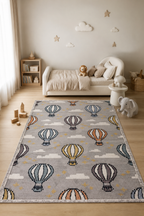 Dali 37 Kids Carpet – Whimsical Hot Air Balloon Design in Soft Grey