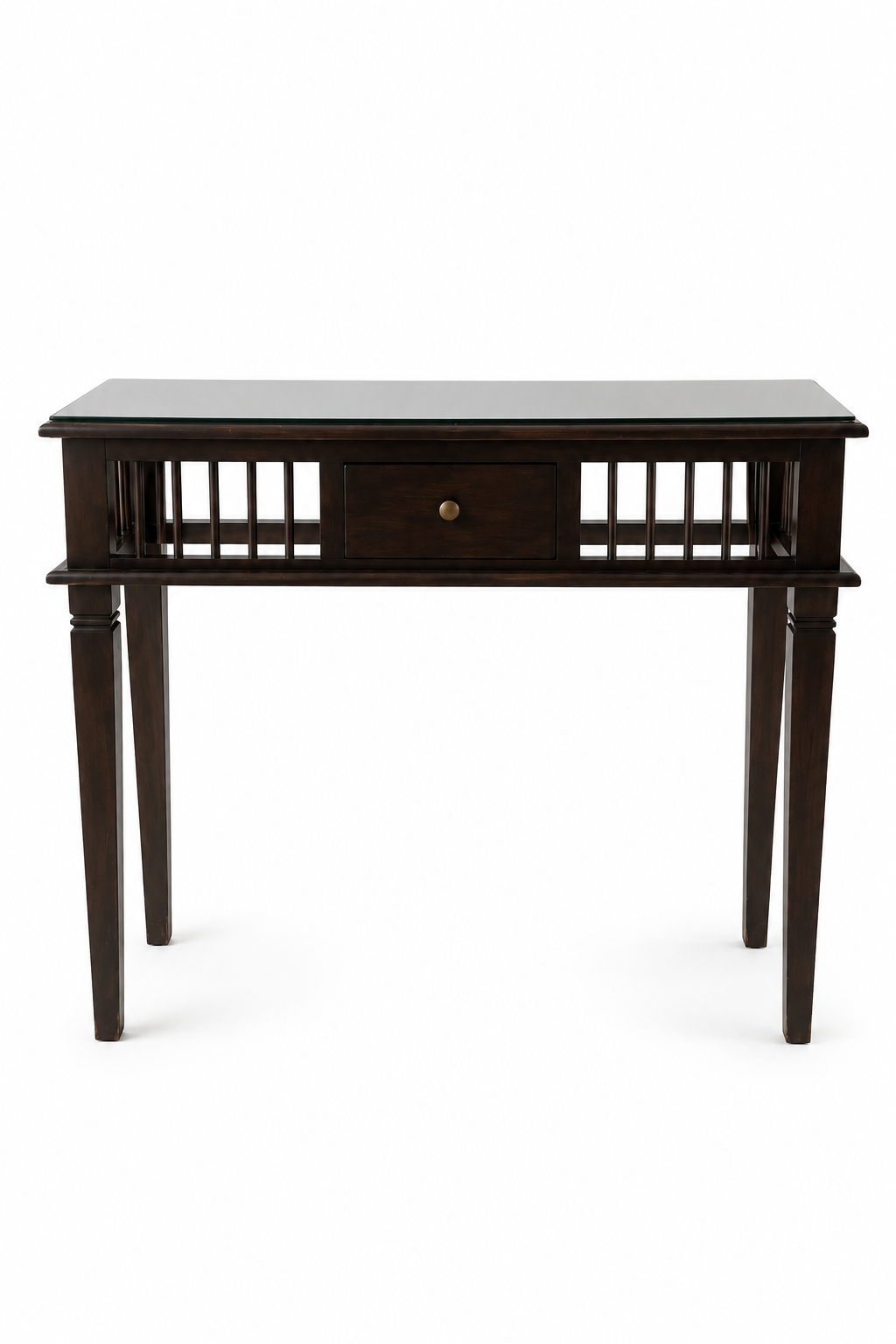 Maharaja Heritage Handcrafted Indian Solid Wood Console Table with Glass Top – Dark Walnut Luxury Entryway Furniture
