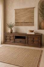 Rajasthan Heritage Artisan Solid Wood TV Unit – Handmade Indian Rustic Entertainment Console Cabinet