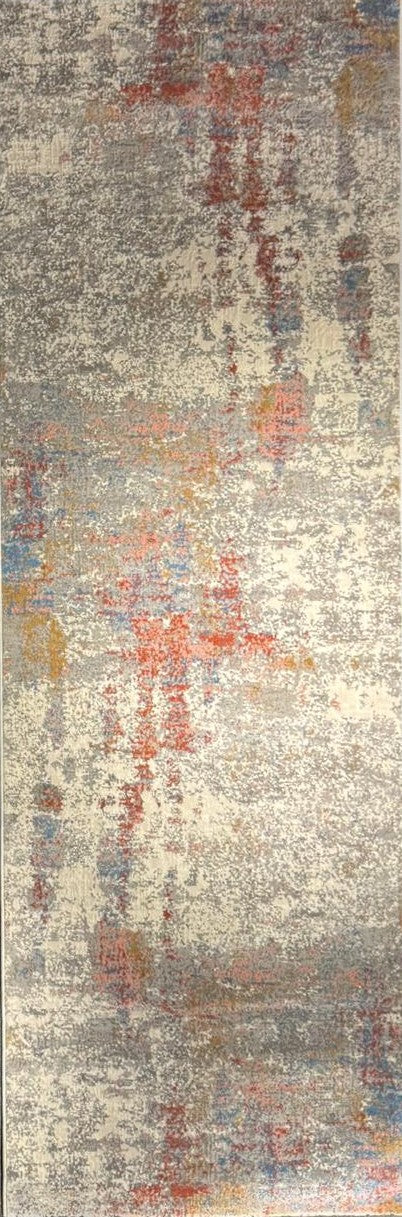 Efes 67 Coral & Grey Distressed Runner Rug – Contemporary Hallway Design