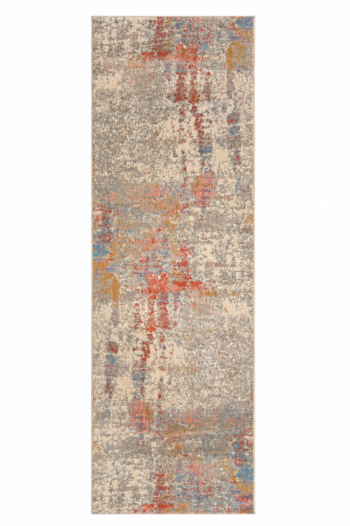Efes 67 Coral & Grey Distressed Runner Rug – Contemporary Hallway Design