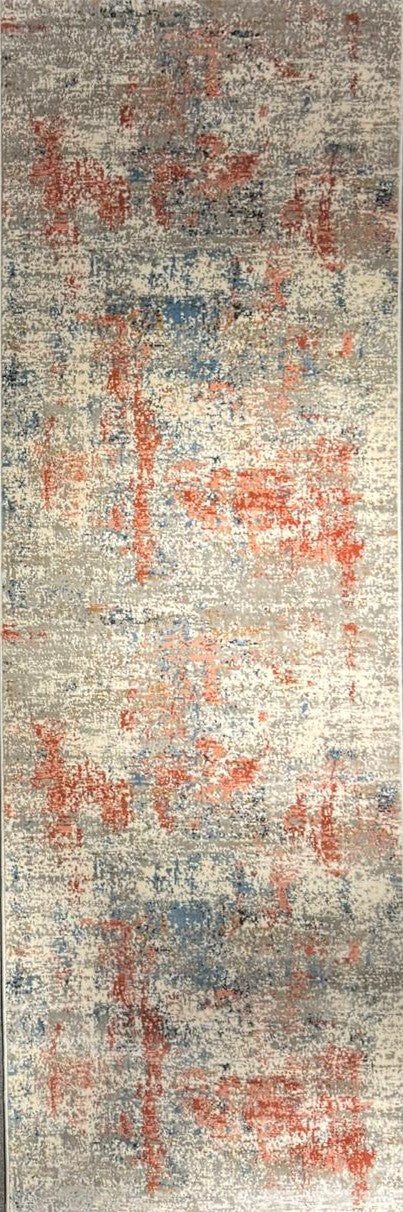 Efes 94 Salmon Distressed Abstract Runner – Warm Contemporary Hallway Rug